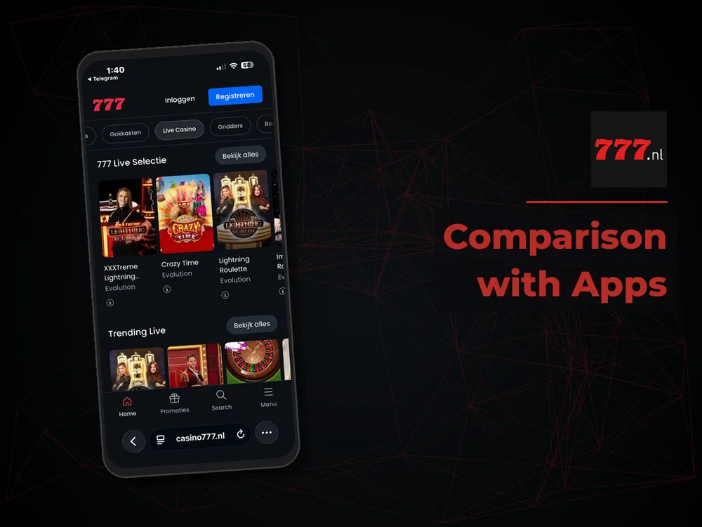 777 Casino Nl - Comparison with Apps